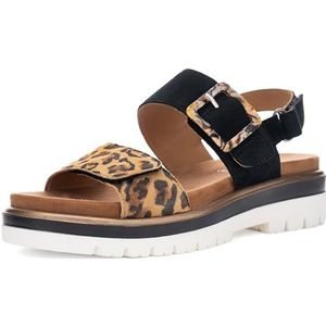 Sleehaksandaal - Zwart/Luipaard - Klittenbandsluiting - Plateauhak