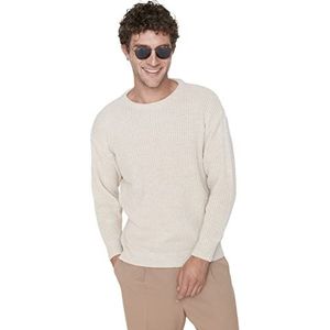 Trendyol Heren ronde hals effen getailleerde sweater sweatshirt, Beige, M
