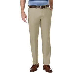 Haggar Men's Cool 18 Pro Straight Fit Flat Front Superflex Waistband Pant, Khaki, 32Wx29L