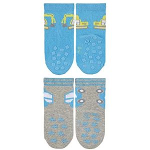 Sterntaler ABS Kruipsokken, dubbelpak, graafmachine + autosokken voor jongens, turquoise, 18
