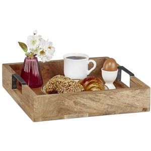Relaxdays houten dienblad - groot serveerblad met rand - rechthoekig - koffie - thee