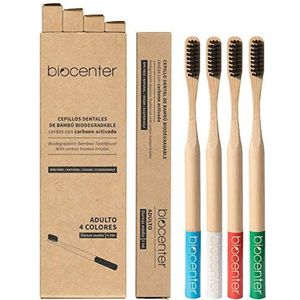 Biocenter Tandenborstels van bamboe en actieve kool voor volwassenen, 4 verschillende kleuren, 10 g