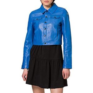 Blauer Leren gevoerde schouderjas voor dames, 801 lichtblauw saffierblauw, XL