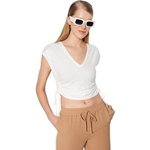 Trendyol Vrouw Slim fit Basic V-hals gebreide blouse, ecru, XS, Ecru, XS