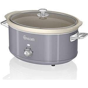 Swan Retro SF17031GRNIW Kookpan, 6,5 l, afneembare container, anti-aanbaklaag, keramiek, PFOA en PTFE, 3 temperatuurniveaus, glazen deksel, slowcooker, vintage design, grijs, 320 W