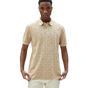 Koton Poloshirt voor heren, bloemenprint, korte mouwen, buttoned katoen, Beige design (0d5), XL