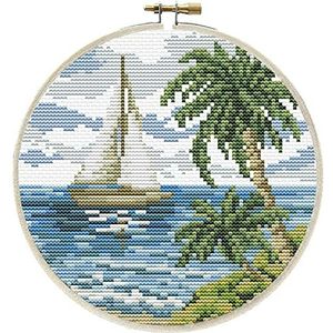 Lieveheersbeestje borduurset Sailing Away, lange steekset met borduurraam Ø 15,2 cm, complete set voor een rond borduurmotief, handwerkhobby voor volwassenen en kinderen vanaf 8 jaar