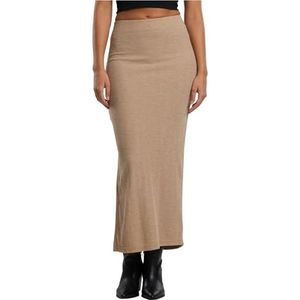 Urban Classics Rib High Slit Rok, Maxirok met split, 7/8 lengte, slim fit, beige gemêleerd, M