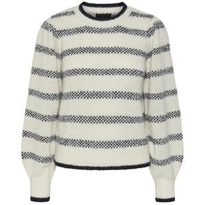 PIECES Gebreide Trui PCJADINE van Gerecycled Polyester Ecru/Zwart