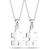 Elli Halsketting dames puzzelstuk hanger set partner verbondenheid in 925 sterling zilver, 45 cm, Facetgeslepen, Zonder
