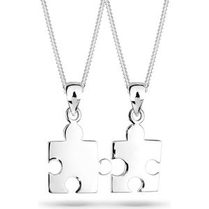 Elli Halsketting dames puzzelstuk hanger set partner verbondenheid in 925 sterling zilver, 45 cm, Facetgeslepen, Zonder