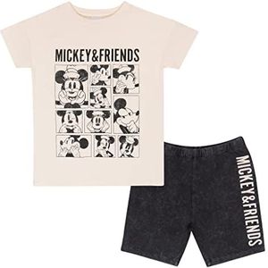 Disney Mickey & Friends Shorts en t-shirt set, Meisjes, 104-170, Cream, Officiële Koopwaar