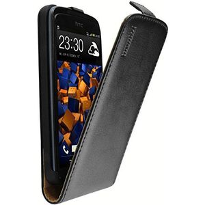 mumbi Echt lederen flipcase compatibel met HTC Desire 500 hoes lederen tas case portemonnee, zwart