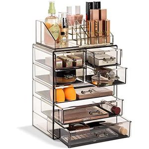 Sorbus Transparante cosmetische make-up organizer - make-up en sieraden opslag, koffer en display - ruim ontwerp - houder voor dressoir, badkamer, ijdelheid en aanrecht (3 grote, 4 kleine laden)