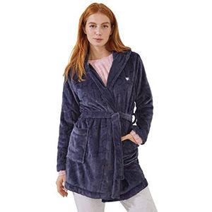 women'secret Dames ochtendjas van fleece, blauw, met capuchon en voorzakken, badjassen en kimono, Blauw (lichtblauw), M