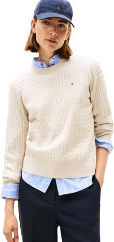 Tommy Hilfiger - CO CABLE C-NK LS SWEATER - Htr Oatmeal - Trui