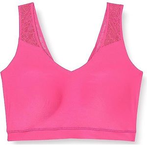 Chantelle Soft Stretch Bustier met zachte cups, V-hals met kanten rug, onzichtbaar ondergoed voor dames, Rose Pitaya, XL/XXL
