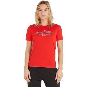 Tommy Hilfiger Dames Reg Hilfiger Script C-nk Ss S/S gebreide tops, Vuurwerk, XXS