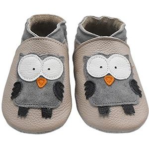 Bemesu Pantoffels van leer, kruipschoenen voor baby's, meisjes en jongens, kinderen, eerste stappen van leer, 0-24 maanden, EU 18-24, Beige uil van suède, 20/21 EU