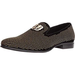 STACY ADAMS Men's Swagger Studded Ornament Slip-On Driving Style Loafer, Black/Gold, 9 M US