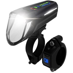 FISCHER Fiets LED voorlicht 100 Lux grootlicht, met sensormodus, spatwaterdichte behuizing, eenvoudige montage, zwart, 1 stuk