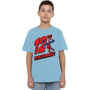 Spiderman Verjaardag 12 Unisex Kids T-shirt, lichtblauw, 9-10 jaar, Lichtblauw, 9-10 jaar