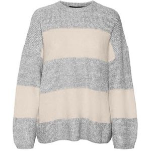 VERO MODA VMNATAHLIE LS ronde hals pullover GA NOOS, Licht Grijs Melange/Stripes: Berk, M