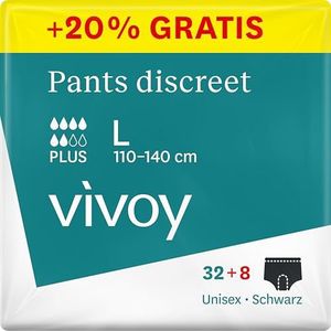 Vivoy Pants Discreet Plus L zwart - 40 broeken in maandpakket (4 x 10 stuks) - bij sterke blarenzwakte en incontinentie