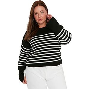 Trendyol Crew Neck Striped Regular Plus Size Sweater Trainingspak, Zwart, 5XL Dames, Zwart, 5XL