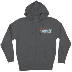 Elvis Presley Unisex-Adult Standard Official Merch Grey Photo Back Zip Hoodie, Dark Heather