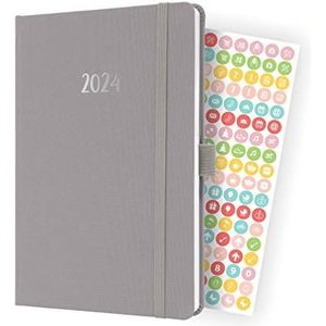 SIGEL J4403 weekkalender Jolie 2024, ca. A5, grijs, hardcover met textielband, elastiek, penlus, insteekzak, 174 pagina's, FSC-gecertificeerd, agenda