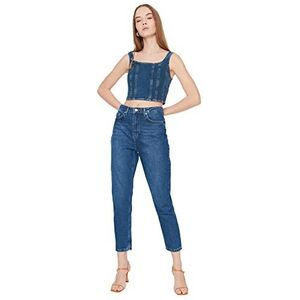Trendyol Lacivert Wash High Waist Mom Jeans voor dames, Marine, 38 NL