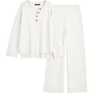 LILLUSORY Slouchy 2-delige modieuze jurken oversized 2022 comfortabele winter bijpassende loungeset gebreide huisjandalen set, Wit, M