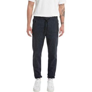 Replay Herenbroek, slimfit, visgraatpatroon met stretch, Navy 010, 30W / 30L