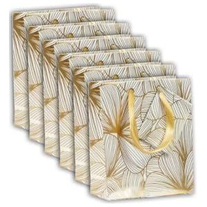 Clairefontaine 212847Cpack – een set van 5 kleine premium geschenkzakjes – formaat – 12 x 4,5 x 13,5 cm – 170 g – motief: gouden bloemen op witte achtergrond – ideaal voor: parfum, boek, zakje,