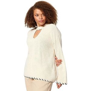 Trendyol Dames Regular Fit Basic Crew Neck Knitwear Plus Size Jumper Sweater, Beige, 3XL grote maten