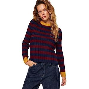 Trendyol Dames kleurblok lange mouwen slanke sweater, Donkerblauw, M