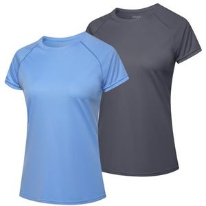 MEETWEE Surf shirt voor dames, Rash Guard UV-shirts, zwemmen, tankini, UPF 50+, korte mouwen, badshirt, badmode shirt, blauw+grijs., XL