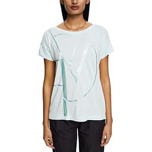 ESPRIT T-shirt met metallic print, Lenzing™ ECOVERO™, Light Aqua Green, XS