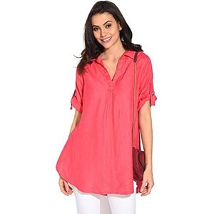 Bonateks Tuniek top voor dames, 100% linnen, gemaakt in Italië, blouse met V-hals en lange mouwen, rood, maat: XL, Rood, XL
