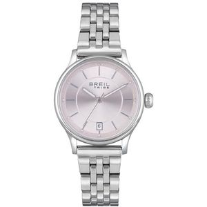 BREIL - Dameshorloge rond met effen wijzerplaat en behuizing van staal uit de Classy-collectie, zilver-roze, Eén maat, Armband