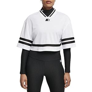 Starter Black Label Dames Dames Starter Cropped Mesh Jersey T-shirt, wit/zwart, L