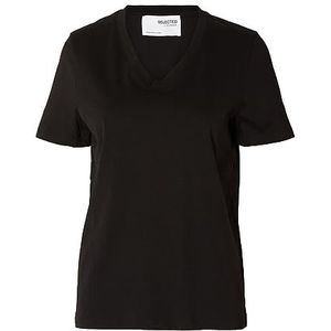 SELECTED FEMME Dames Slfessential Ss V-hals Tee Noos T-shirt, zwart, M
