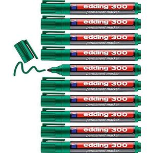 edding 300 permanent marker - groen - 10 stiften - ronde punt 1,5-3 mm - watervast, sneldrogend - wrijfvast - voor karton, kunststof, hout, metaal, glas