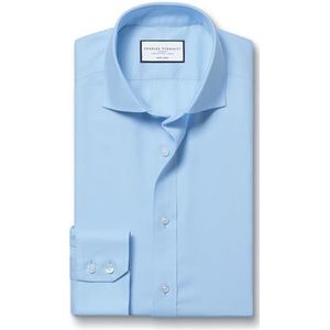 Charles Tyrwhitt Cutaway kraag strijkvrij twill katoen formeel overhemd - hemelsblauw enkele manchet maat 16.5/35