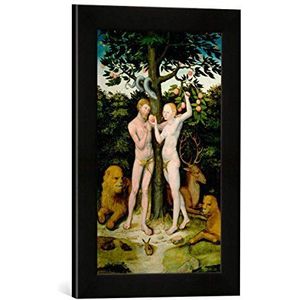 Ingelijste afbeelding van Lucas Cranach de Oudere Adam en Eva, kunstdruk in hoogwaardige handgemaakte fotolijst, 30 x 40 cm, mat zwart