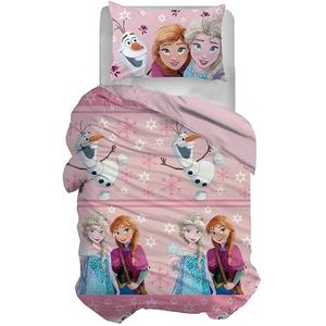 Disney Beddengoedset voor eenpersoonsbed, dekbedovertrek + kussensloop, dekbedovertrek 155 x 200 cm, 100% katoen, Frozen (zonder hoeslaken)