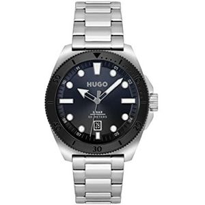 HUGO Analoge Quartz Horloge voor Mannen met Zilveren Roestvrij Stalen Armband - 1530305, Zwart