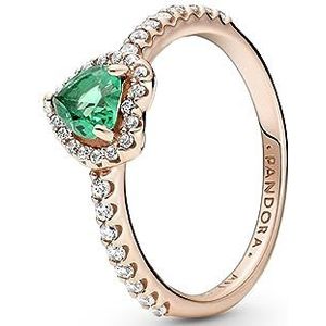 PANDORA ROSE Timeless Ring ""funkelndes Herz"" 14k rosévergoldet, grün Kristall, Zirkonia 188421C03 54