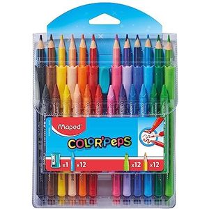 Maped - Color'Peps Combo Pack - 12 kleurpotloden + 12 Ocean viltstiften + 12 waskrijtjes + 1 puntenslijper